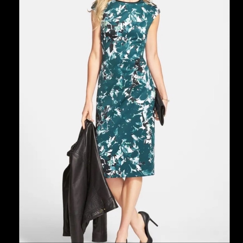 Maggy London Floral Green Black White Dress size 8
